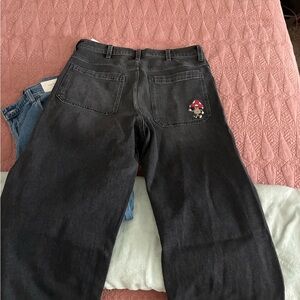 Hollister Black Super Baggy Jeans with Embroidered Detail Mushroom